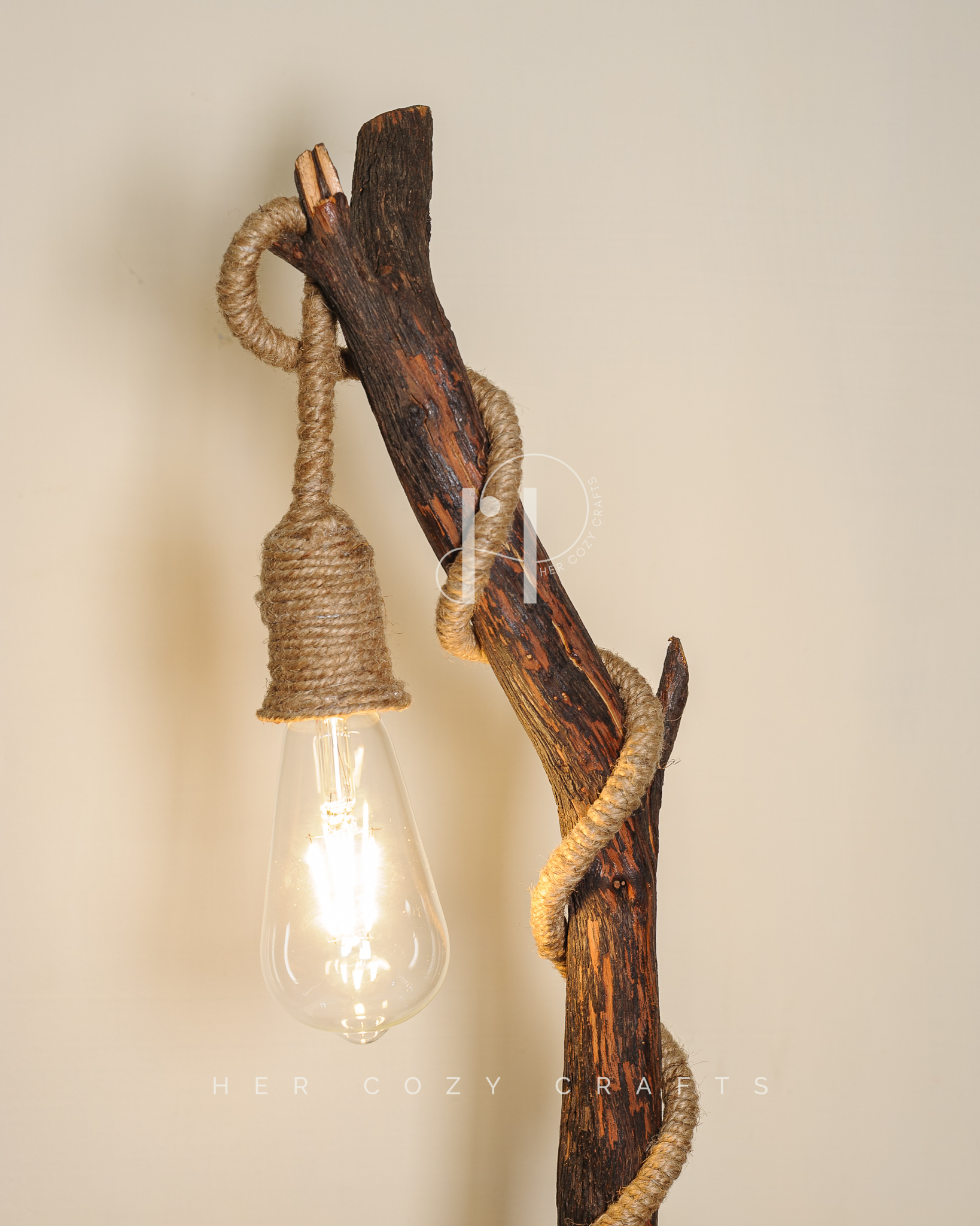 Arch Glow Lamp - Handmade Wooden Table Lamp with Hanging Bulb and Miniature Decor - Image 3