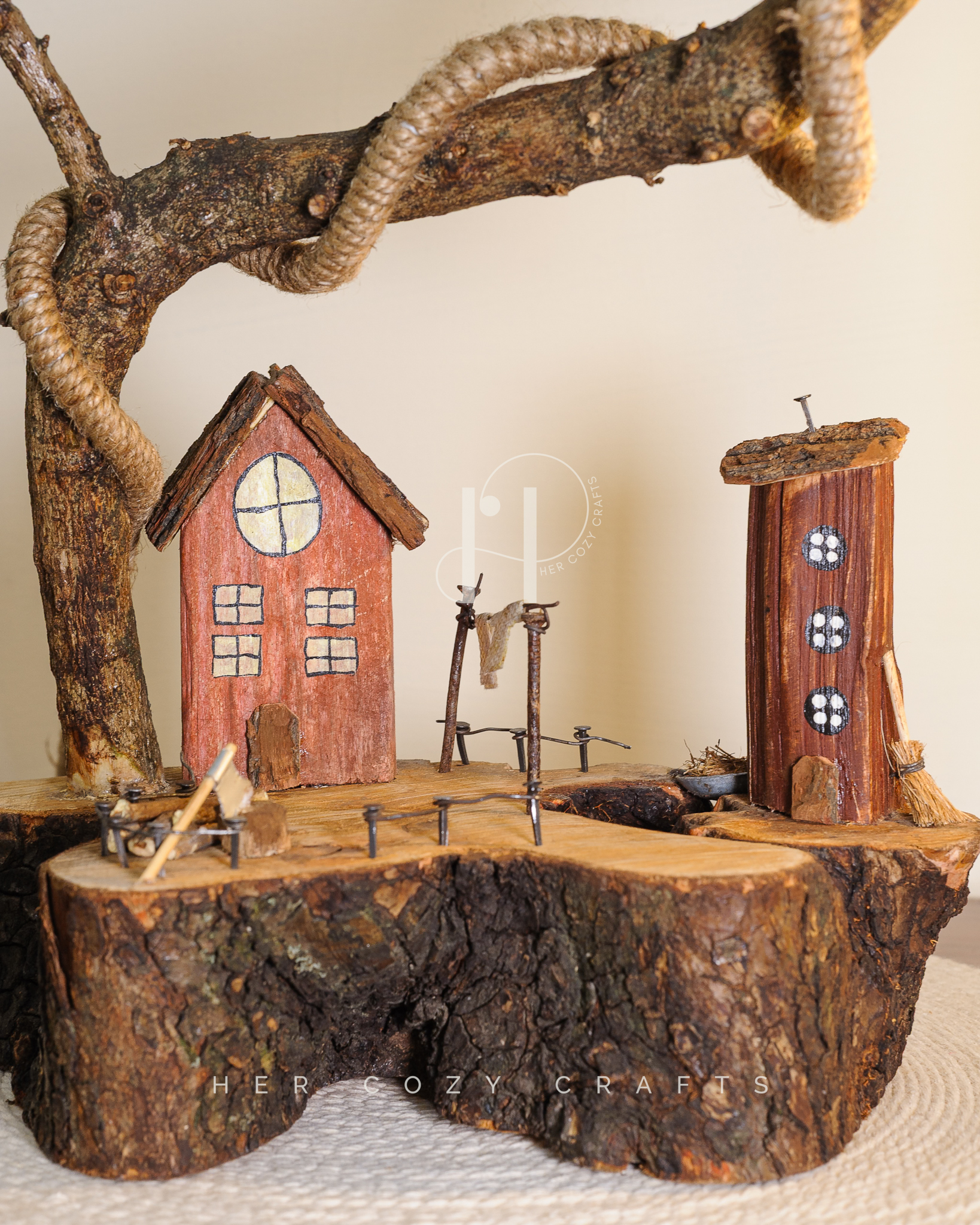 Cottage Bend Lamp - Handmade wooden table lamp with cottage scene - Image 2