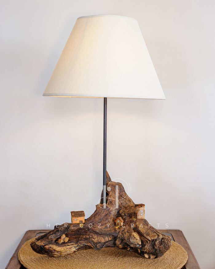 Mountain Row Lamp - Natural driftwood with cottage trio and cone shade