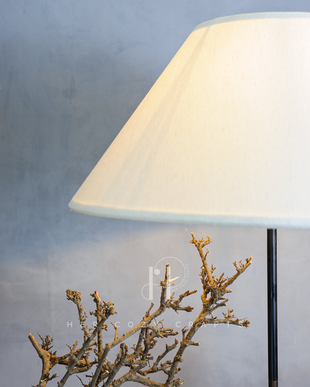 Twisted Knot Lamp - Organic driftwood base with cottage scene & wide jute shade - Image 2