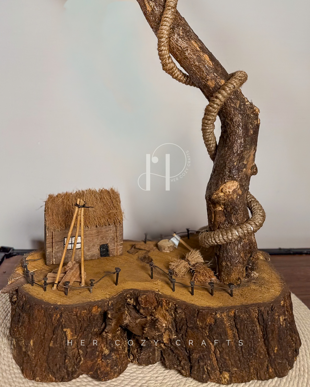 Meadow Rise Lamp - Slim branch frames cottage scene with gentle glow - Image 4