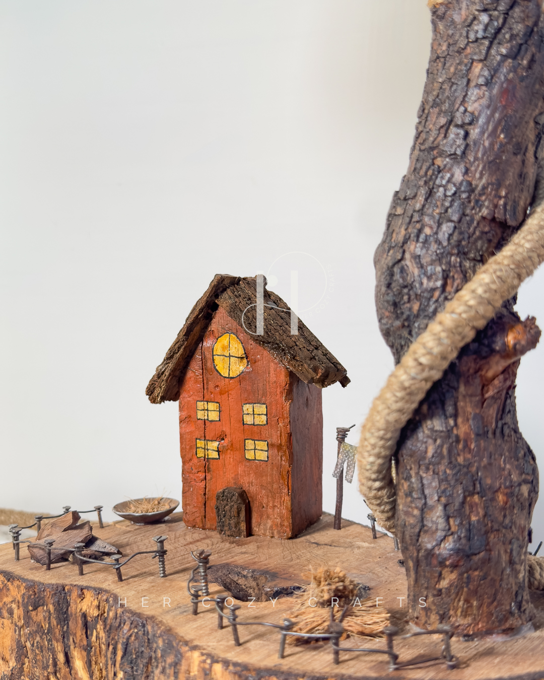 Homestead Curve Lamp - Angled stem over house, pins, and stone walkway - Image 4