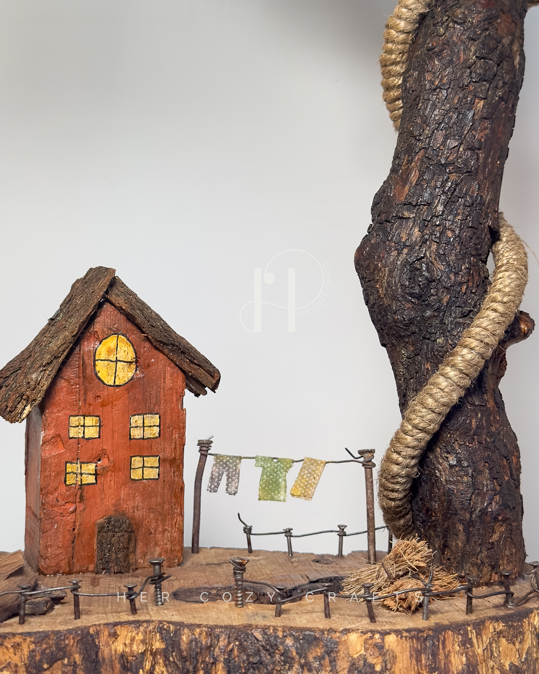 Homestead Curve Lamp - Angled stem over house, pins, and stone walkway - Image 6