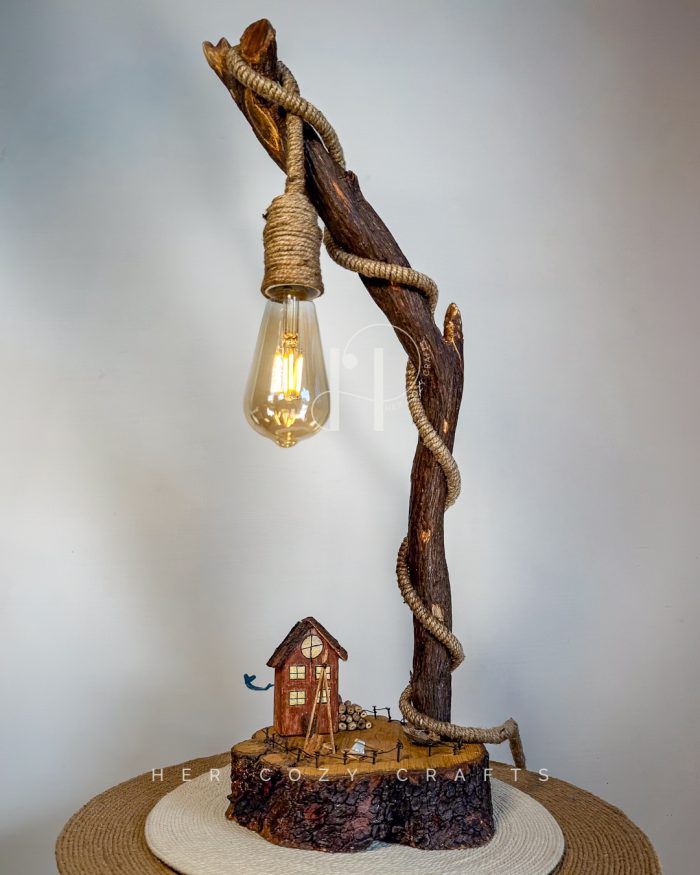 Little Eaves Lamp - Leaning stem with story base detail