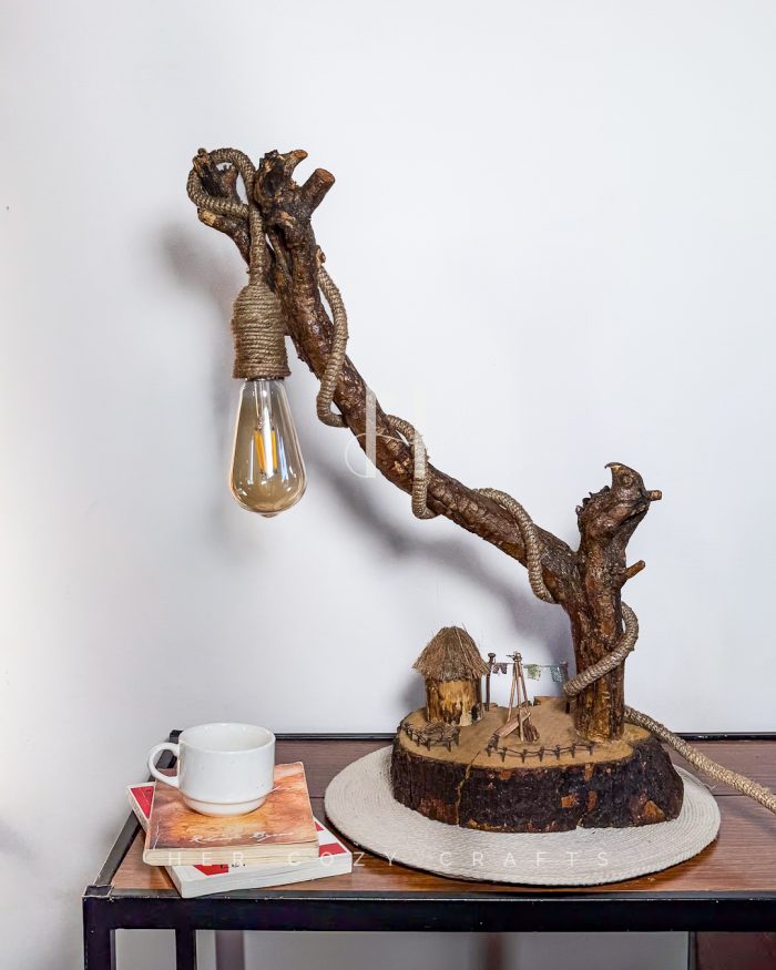 Courtyard Lamp - Arcing branch with mini outdoor setup