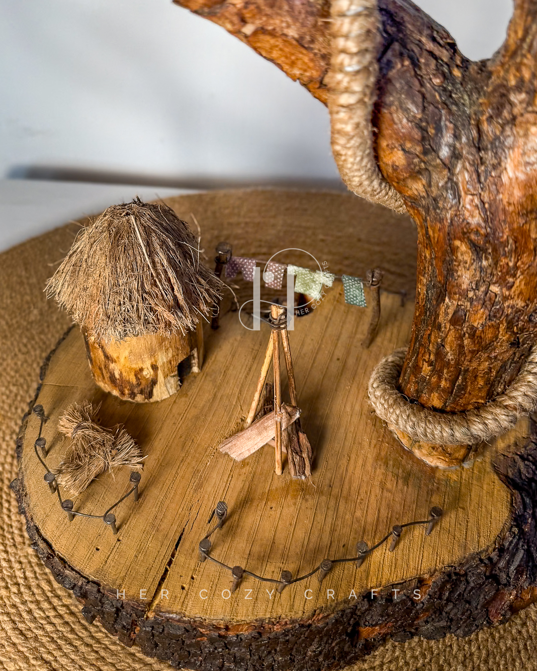 Courtyard Lamp - Arcing branch with mini outdoor setup - Image 3