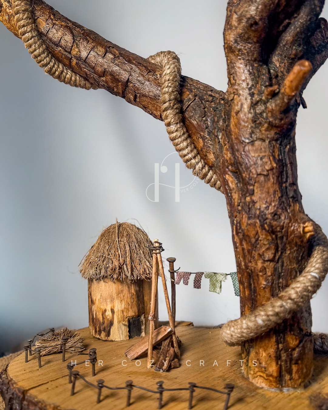 Courtyard Lamp - Arcing branch with mini outdoor setup - Image 5