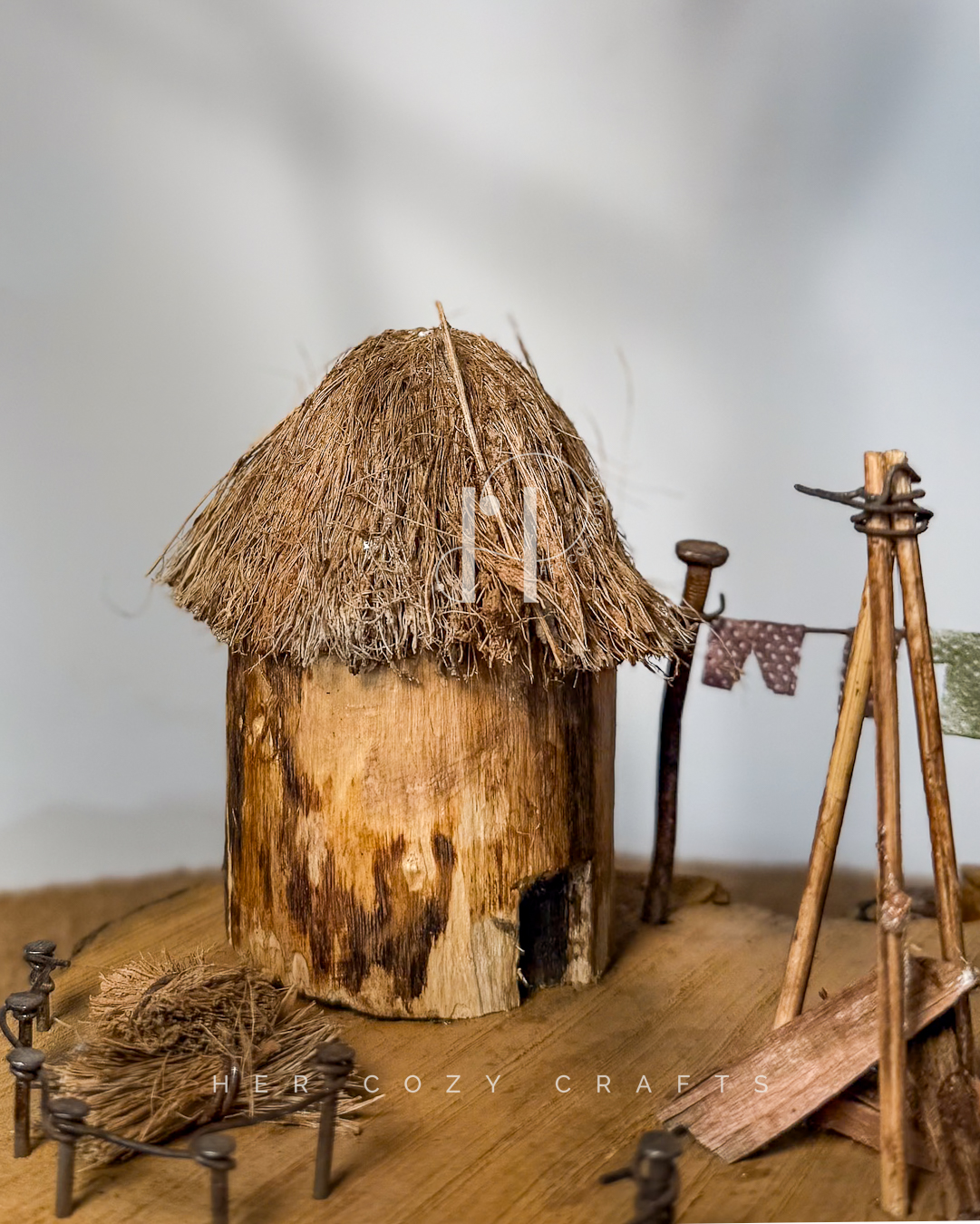 Courtyard Lamp - Arcing branch with mini outdoor setup - Image 6